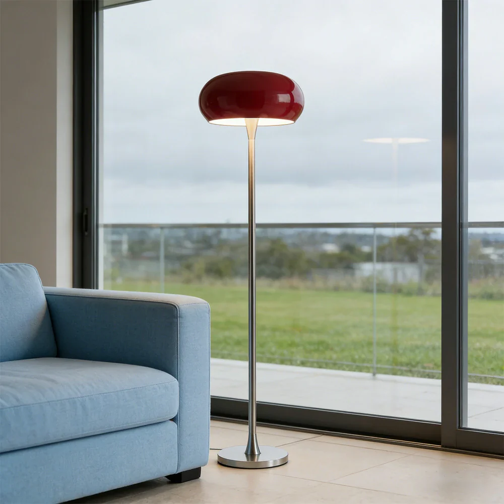 LIVARA Floor Lamp Soft Eye-Friendly Lighting Iron Shade PMMA Light Panel Premium Finish - Red - Image 4