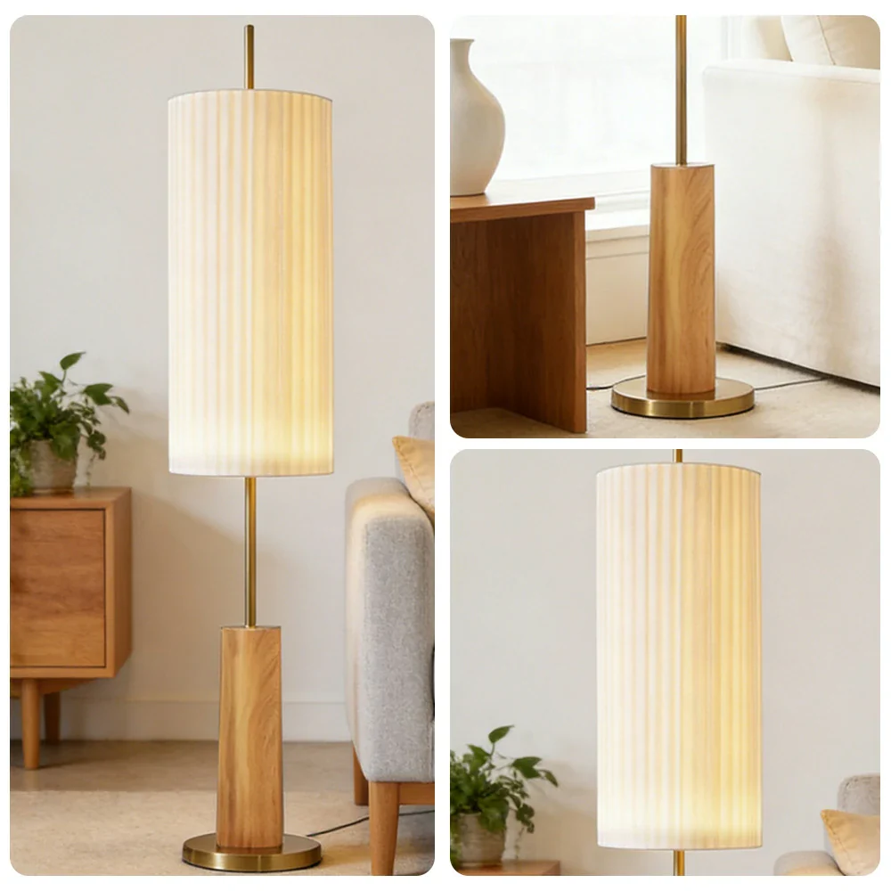 LIVARA Floor Lamp Full-Spectrum Eye-Care Lighting Iron Base Wood Grain Finish Foot Switch Design - Wood - Image 3