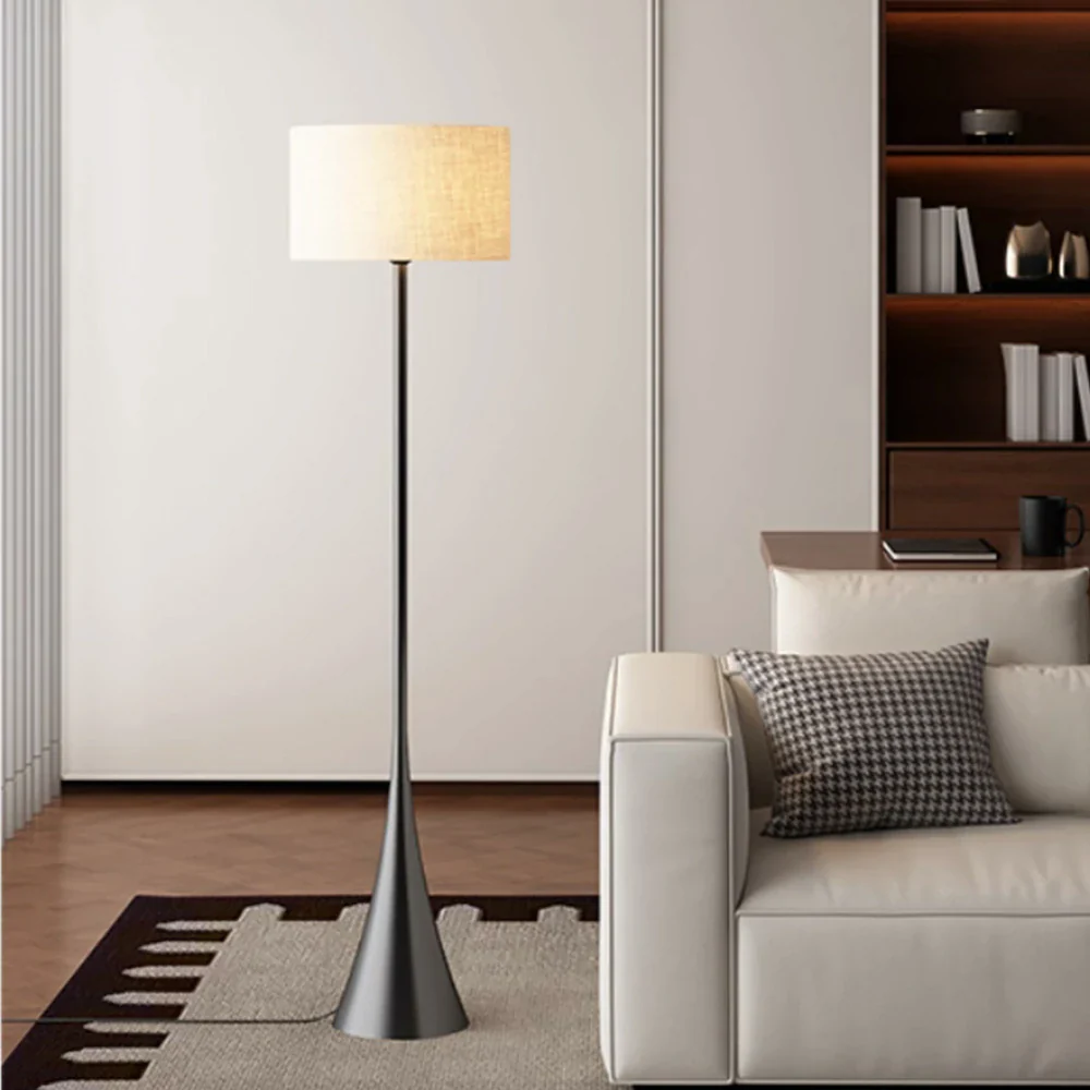 LIVARA Floor Lamp Three-Mode Lighting Vintage Fabric Shade Iron Base Triangular Stable Design - Image 2