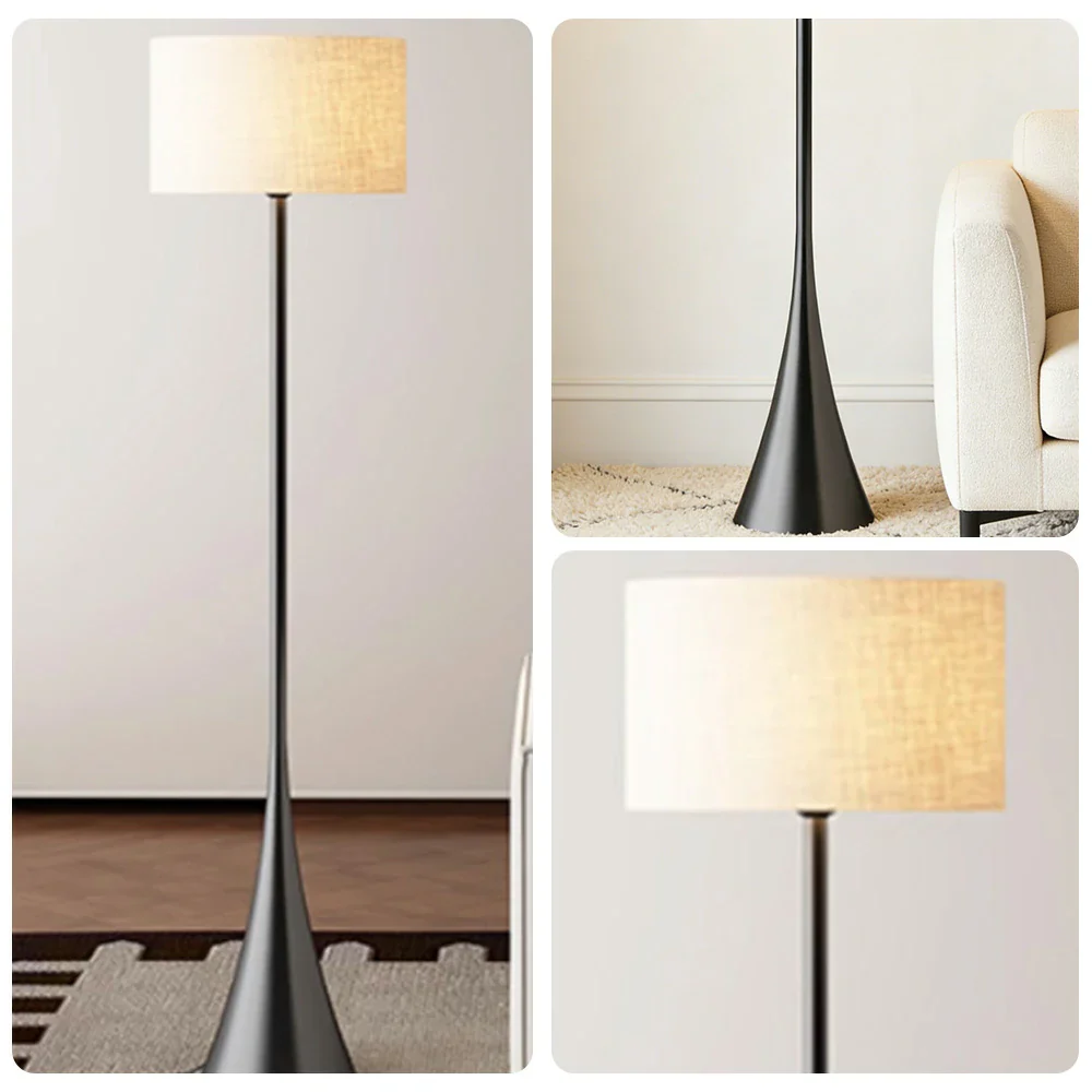 LIVARA Floor Lamp Three-Mode Lighting Vintage Fabric Shade Iron Base Triangular Stable Design - Image 3
