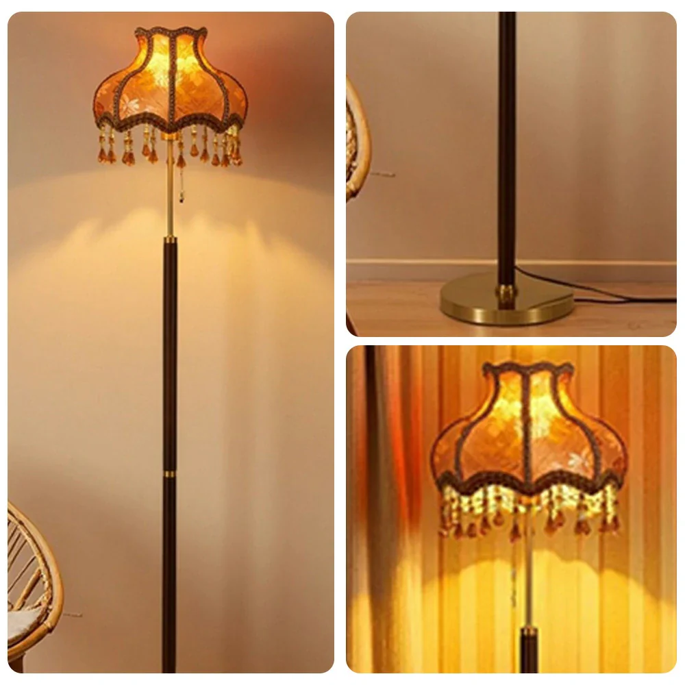 LIVARA Floor Lamp Soft Eye-Friendly Lighting Fabric Shade Brass Body Walnut Grain Base - Image 3