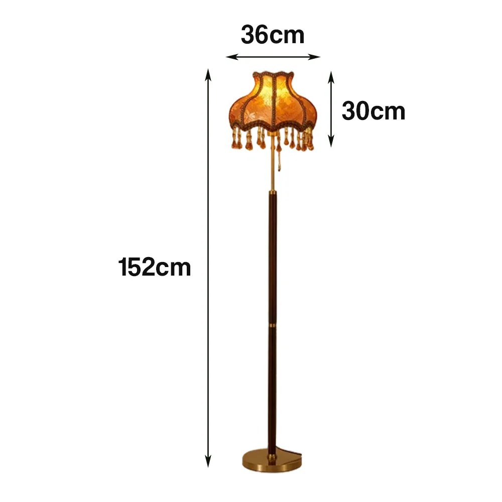 LIVARA Floor Lamp Soft Eye-Friendly Lighting Fabric Shade Brass Body Walnut Grain Base - Image 5