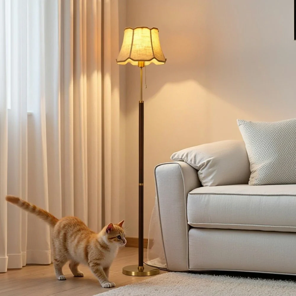 LIVARA Premium Floor Lamp Soft Lighting Fabric Shade Precision Brass Body Weighted Stable Base Luxury Style - Image 4