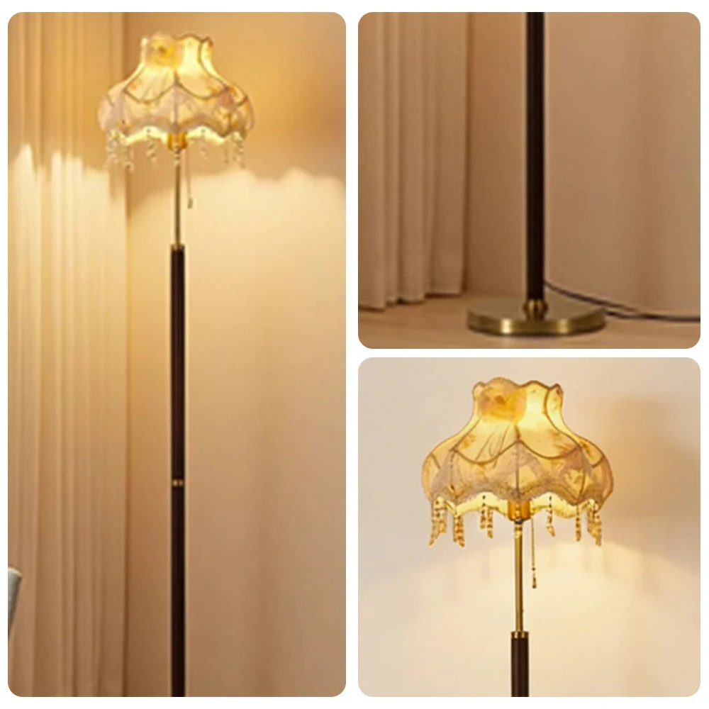 LIVARA Floor Lamp Soft Eye-Care Light Fabric Shade Brass Frame Walnut-Tone Base Versatile Home Decor - Image 3