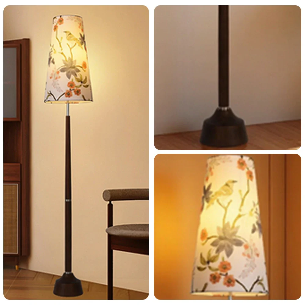 LIVARA Floor Lamp Soft Eye-Friendly Lighting Floral Fabric Shade Walnut-Tone Base Foot Switch Design - Image 3
