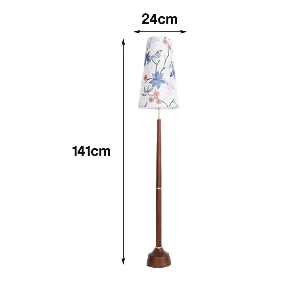 LIVARA Floor Lamp Soft Eye-Friendly Lighting Floral Fabric Shade Walnut-Tone Base Foot Switch Design - Image 5