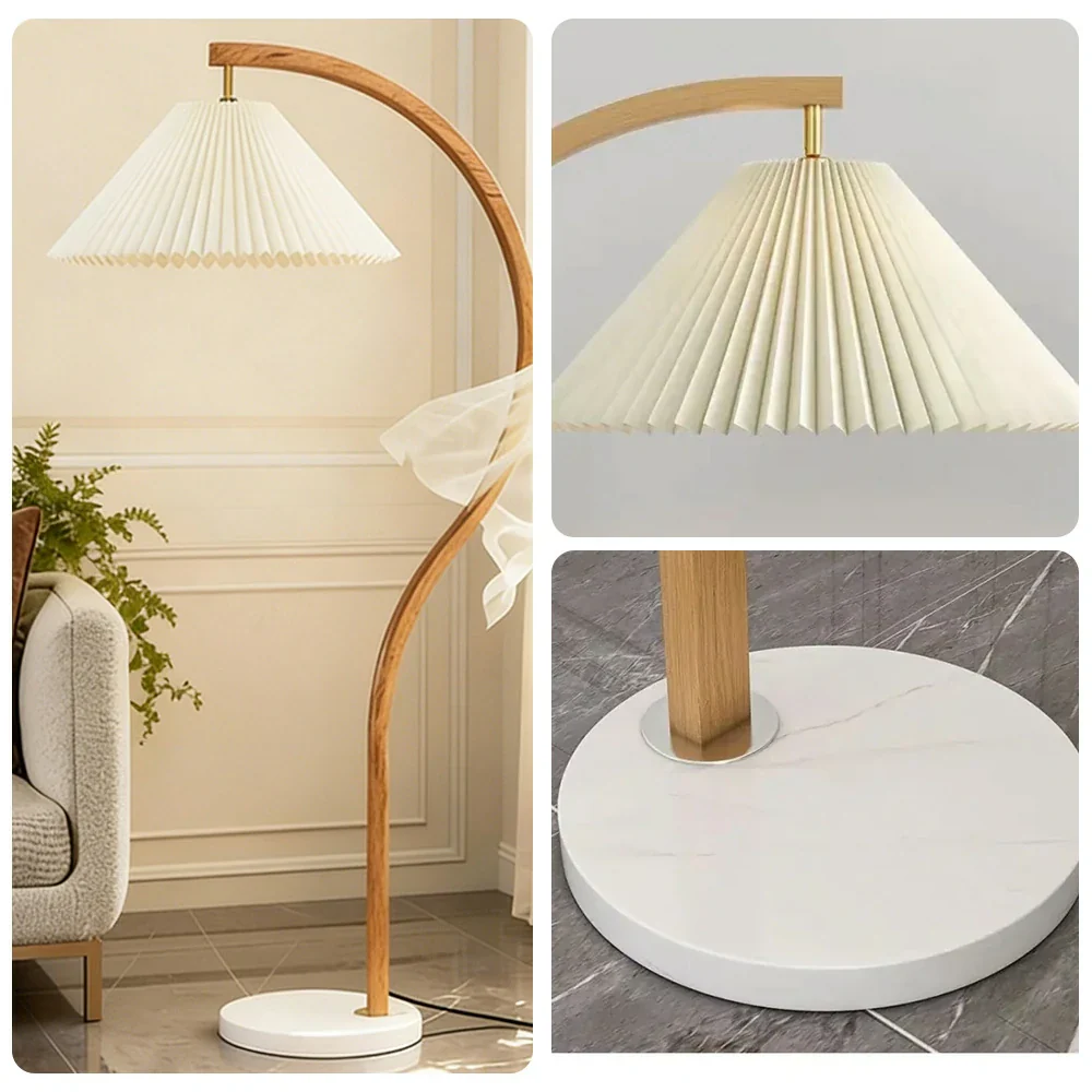 LIVARA Floor Lamp Three-Mode Lighting Fabric Shade Iron Body Marble Base Stable Design - Wood - Image 3