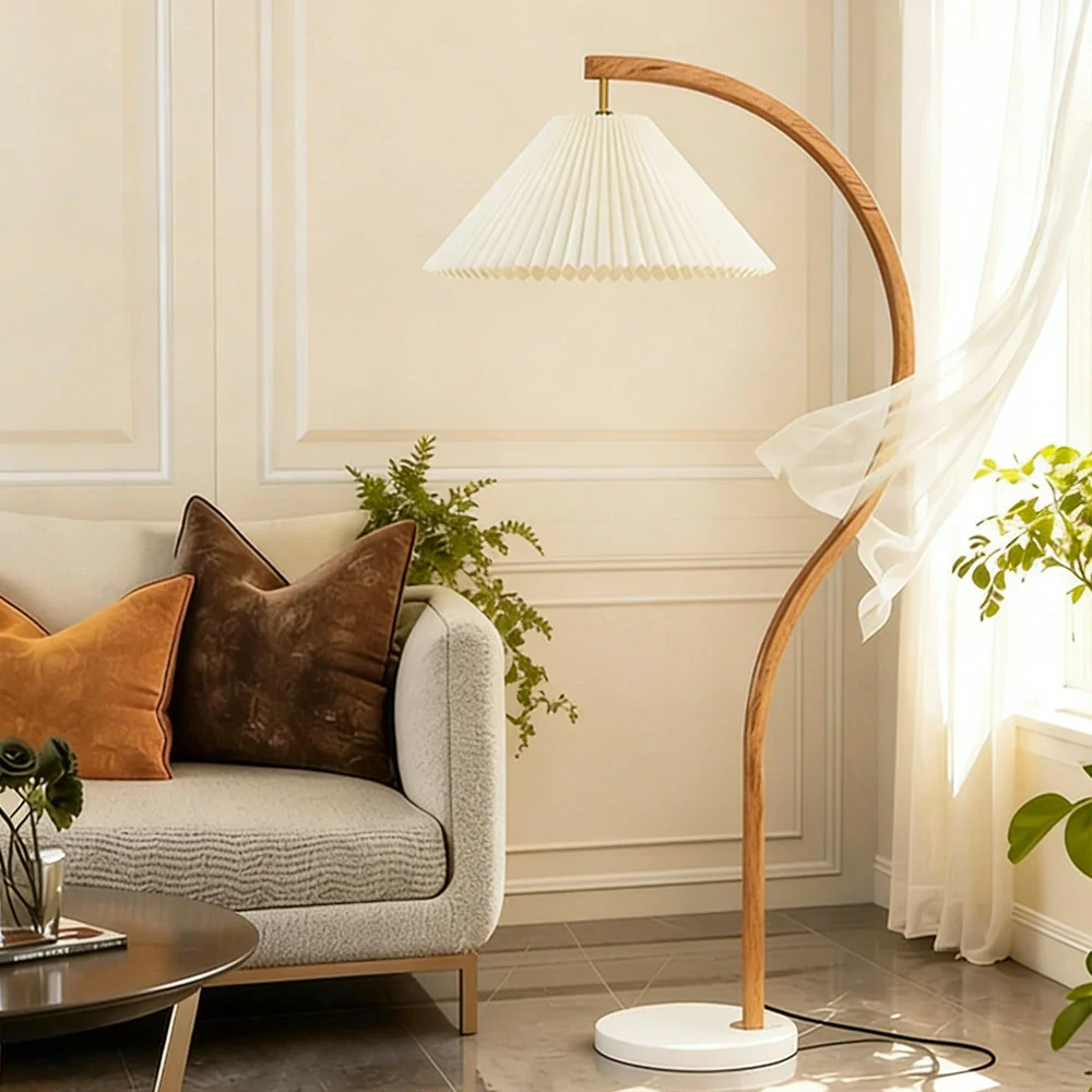 LIVARA Floor Lamp Three-Mode Lighting Fabric Shade Iron Body Marble Base Stable Design - Wood - Image 4