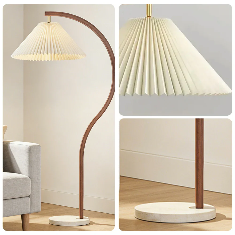 LIVARA Floor Lamp Three-Mode Lighting Fabric Shade Iron Body Marble Base Stable Design - Walnut - Image 3