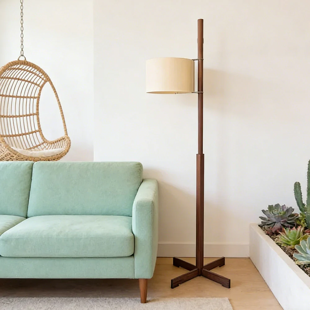 LIVARA Floor Lamp Soft Ambient Light Fabric Shade Wood-Grain Body Relaxed Home Style - Walnut - Image 2
