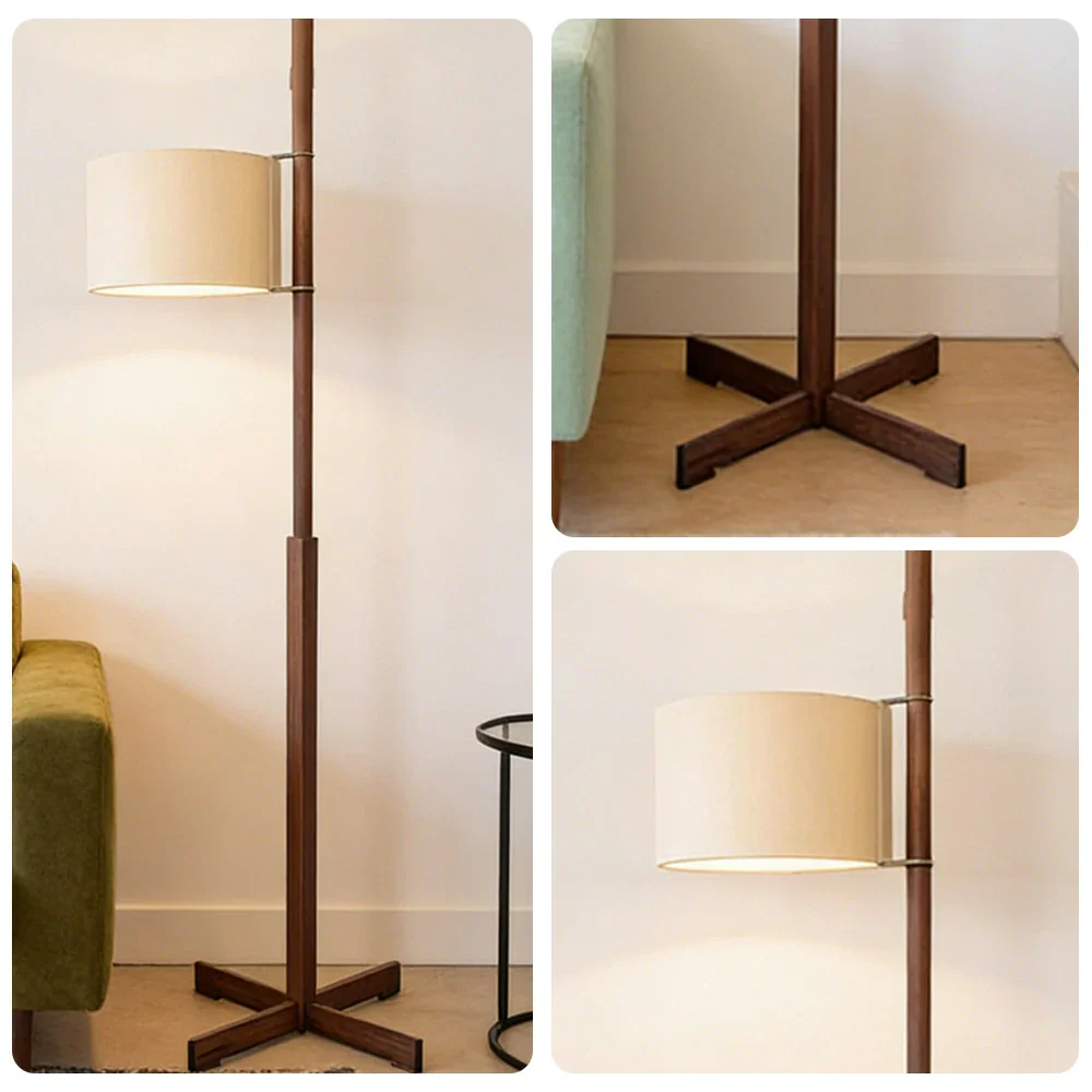 LIVARA Floor Lamp Soft Ambient Light Fabric Shade Wood-Grain Body Relaxed Home Style - Walnut - Image 3