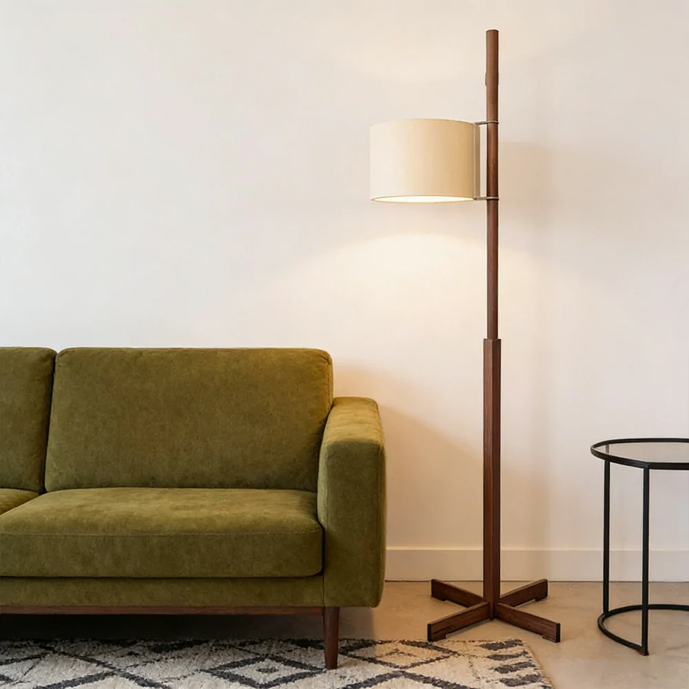 LIVARA Floor Lamp Soft Ambient Light Fabric Shade Wood-Grain Body Relaxed Home Style - Walnut - Image 4