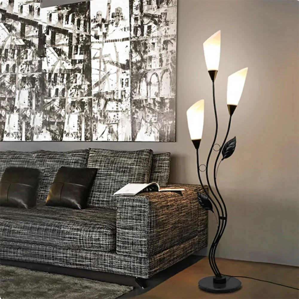 LIVARA Floor Lamp 7/12W Soft Ambient Lighting Acrylic Shade Triple-Light Stable Base Artistic Design - Black - Image 2