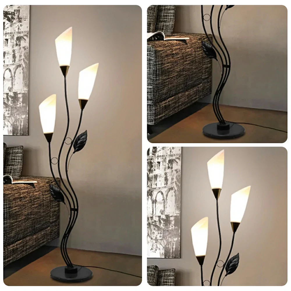 LIVARA Floor Lamp 7/12W Soft Ambient Lighting Acrylic Shade Triple-Light Stable Base Artistic Design - Black - Image 3