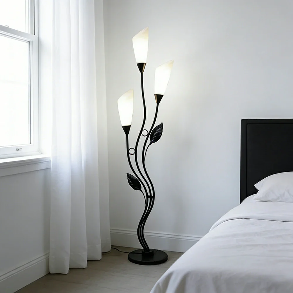 LIVARA Floor Lamp 7/12W Soft Ambient Lighting Acrylic Shade Triple-Light Stable Base Artistic Design - Black - Image 4