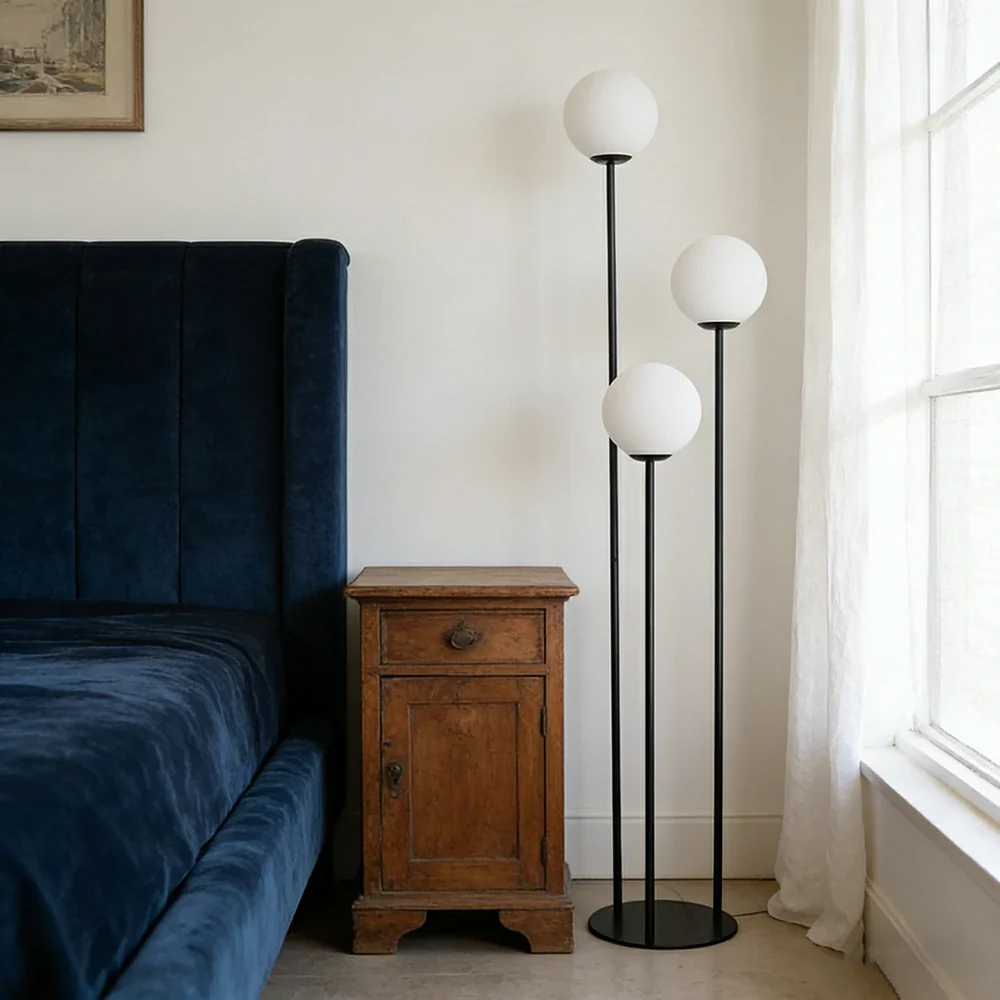 LIVARA Floor Lamp 9/12W Soft Ambient Lighting Milk-White Glass Shade Stable Base Modern Luxury Design - Black - Image 2