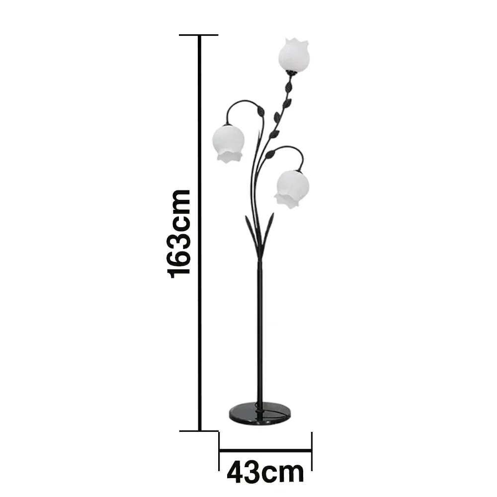LIVARA Floor Lamp 9/12W Soft Ambient Lighting Glass Shade Triple-Flower Design Stable Marble Base - Black - Image 5