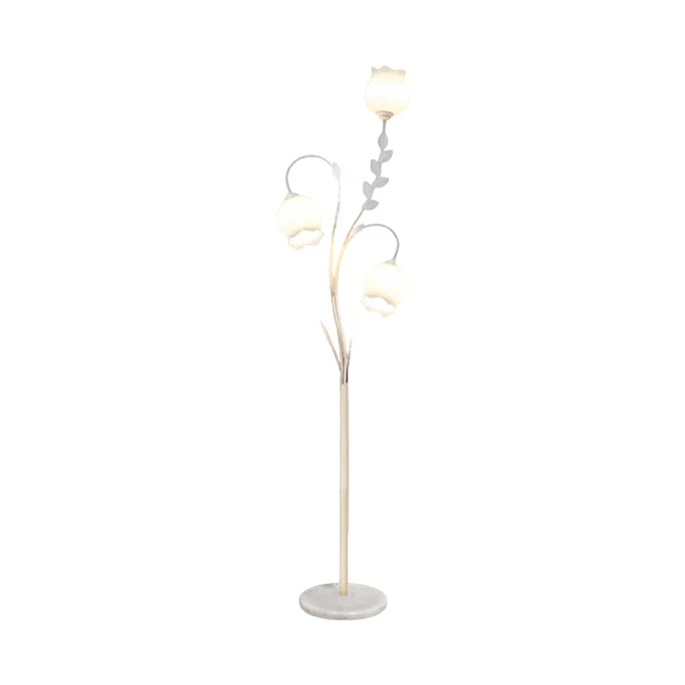 LIVARA Floor Lamp 9/12W Soft Ambient Lighting Glass Shade Triple-Flower Design Stable Marble Base - White