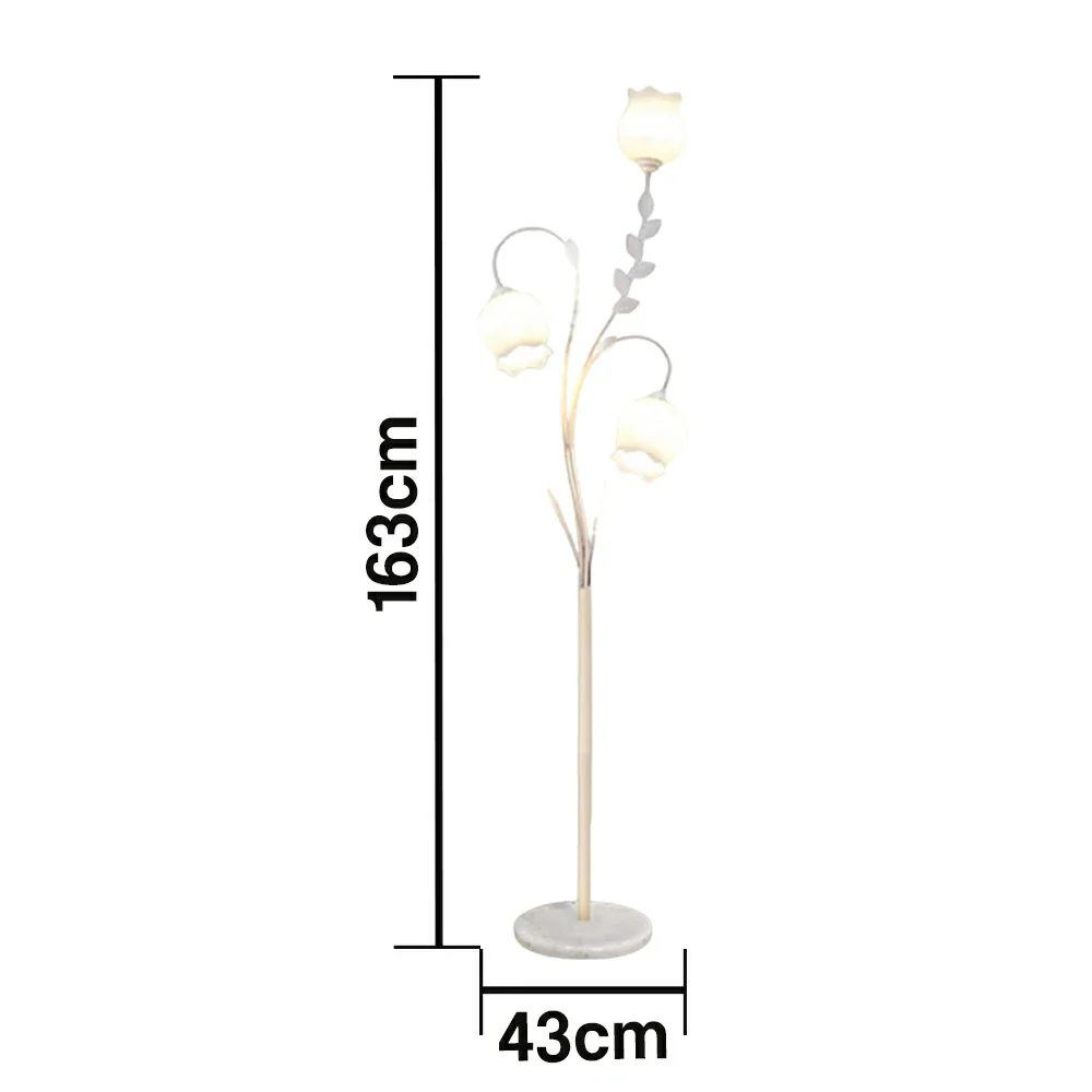 LIVARA Floor Lamp 9/12W Soft Ambient Lighting Glass Shade Triple-Flower Design Stable Marble Base - White - Image 5
