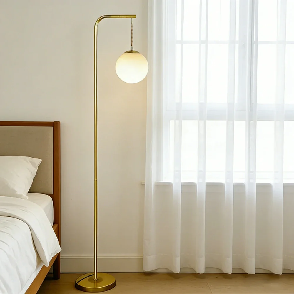 LIVARA Floor Lamp 9/12W 3 Lighting Modes Soft Ambient Lighting Glass Shade Stable Weighted Base - Gold - Image 2