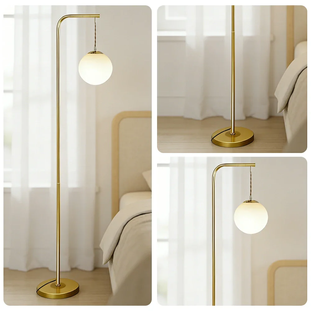 LIVARA Floor Lamp 9/12W 3 Lighting Modes Soft Ambient Lighting Glass Shade Stable Weighted Base - Gold - Image 3