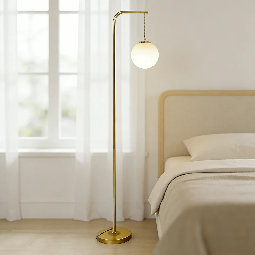 LIVARA Floor Lamp 9/12W 3 Lighting Modes Soft Ambient Lighting Glass Shade Stable Weighted Base - Gold - Image 4
