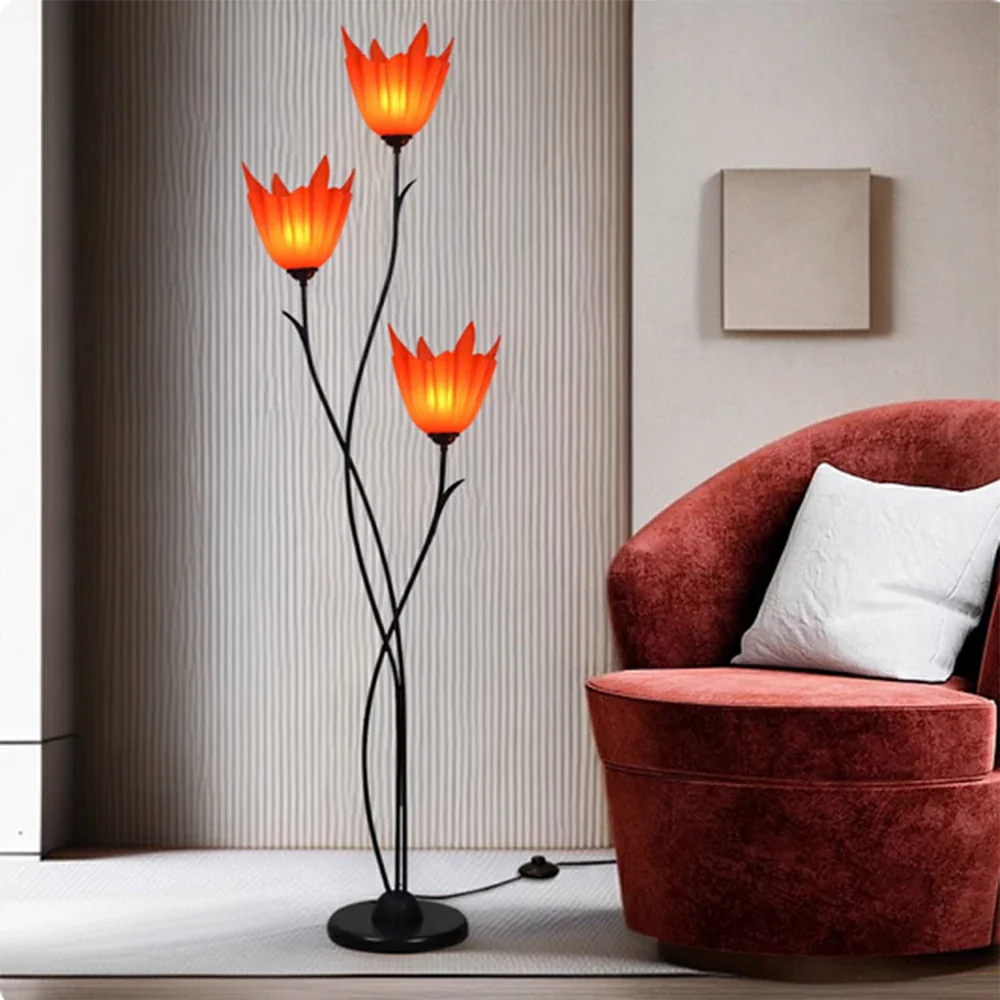 LIVARA 7/12W Floor Lamp 3 Lighting Modes Soft Ambient Lighting Acrylic Shade Foot Switch Stable Base - Black&Red - Image 2