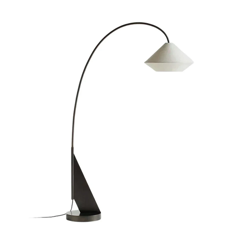 LIVARA Floor Lamp Soft Diffused Lighting Metal Frame Fabric Shade Curved Design with Geometric Base