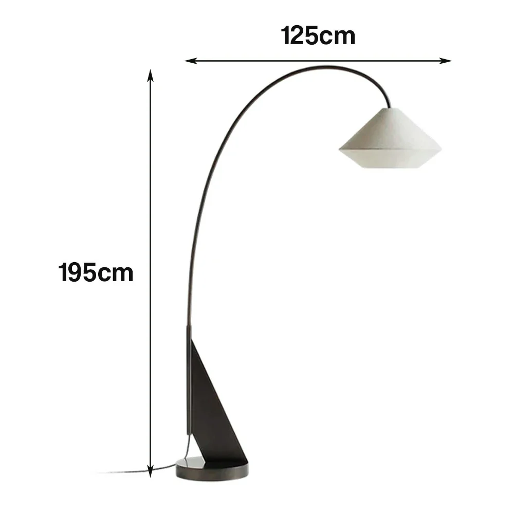 LIVARA Floor Lamp Soft Diffused Lighting Metal Frame Fabric Shade Curved Design with Geometric Base - Image 5