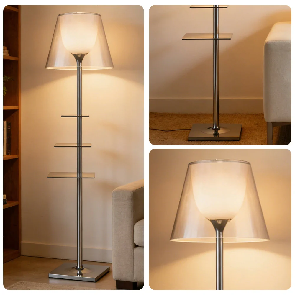 LIVARA Floor Lamp 2-in-1 Lighting & Storage Acrylic Shade Iron Frame Rotatable Multi-Tier Trays - White - Image 3