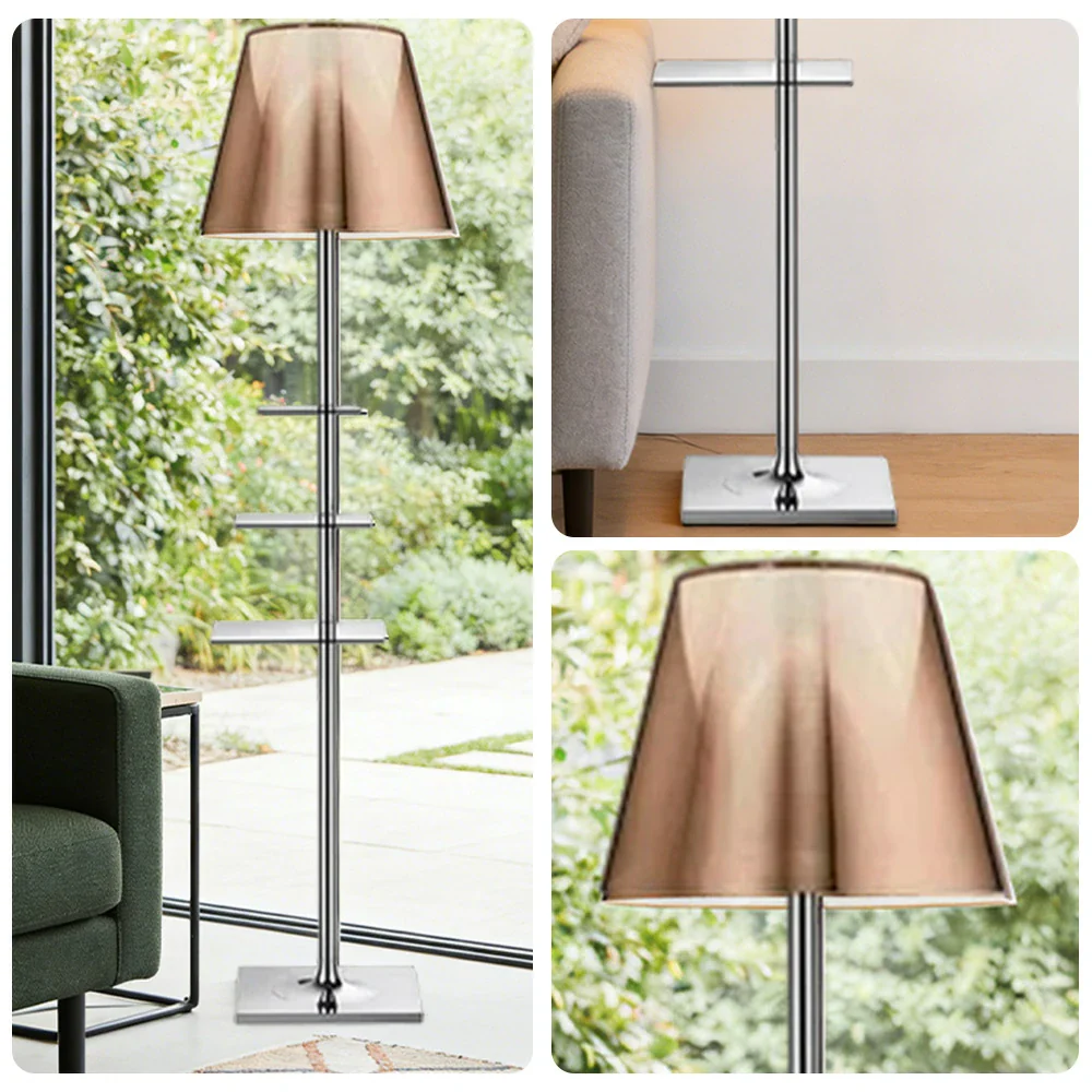 LIVARA Floor Lamp 2-in-1 Lighting & Storage Acrylic Shade Iron Frame Rotatable Multi-Tier Trays - Brown - Image 3