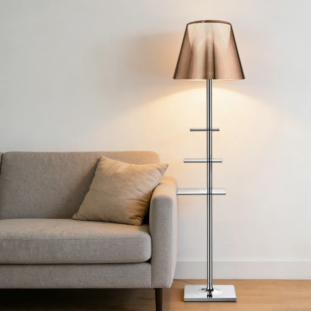 LIVARA Floor Lamp 2-in-1 Lighting & Storage Acrylic Shade Iron Frame Rotatable Multi-Tier Trays - Brown - Image 4