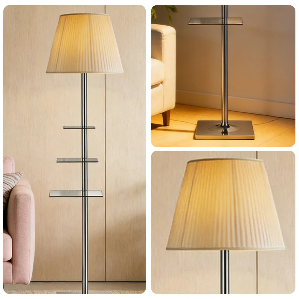 LIVARA Floor Lamp 2-in-1 Lighting & Storage Acrylic Shade Iron Frame Rotatable Multi-Tier Trays - Beige - Image 3