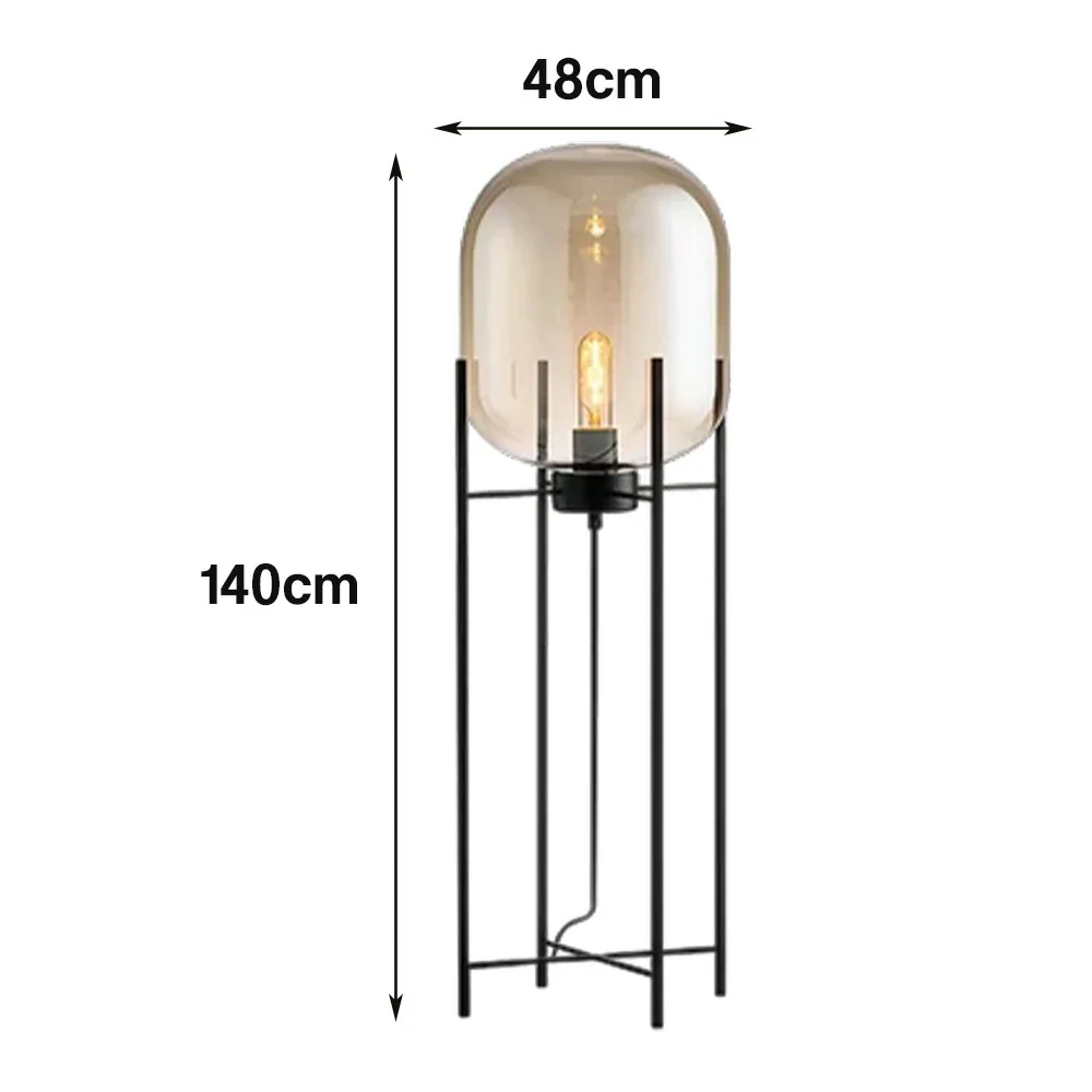 LIVARA Floor Lamp Warm Ambient Lighting Semi-Transparent Glass Shade Metal Frame Four-Post Design - Brown - Image 5