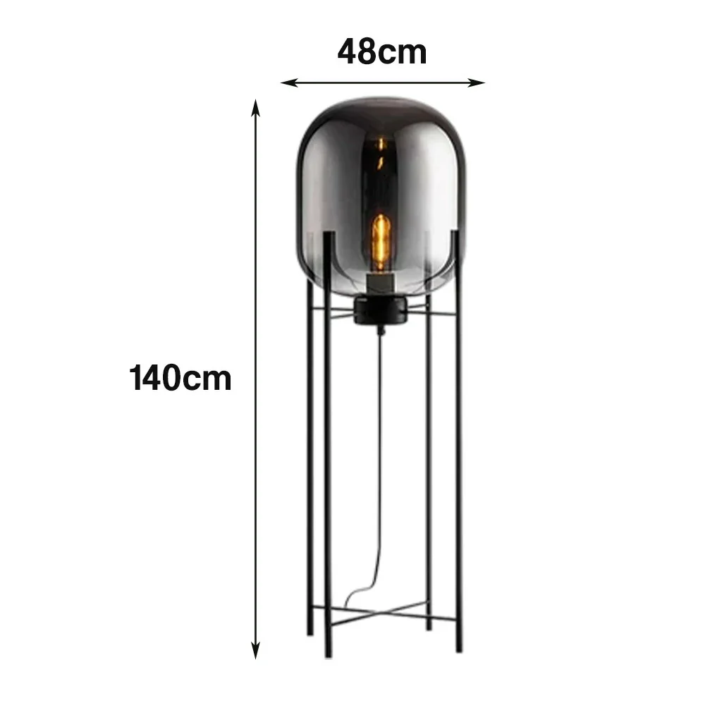 LIVARA Floor Lamp Warm Ambient Lighting Semi-Transparent Glass Shade Metal Frame Four-Post Design - Grey - Image 5