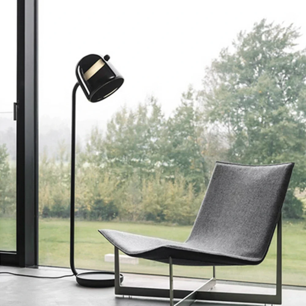 LIVARA Floor Lamp Adjustable Reading Light Metal Frame Curved Pole Design Stable Round Base - Grey - Image 2