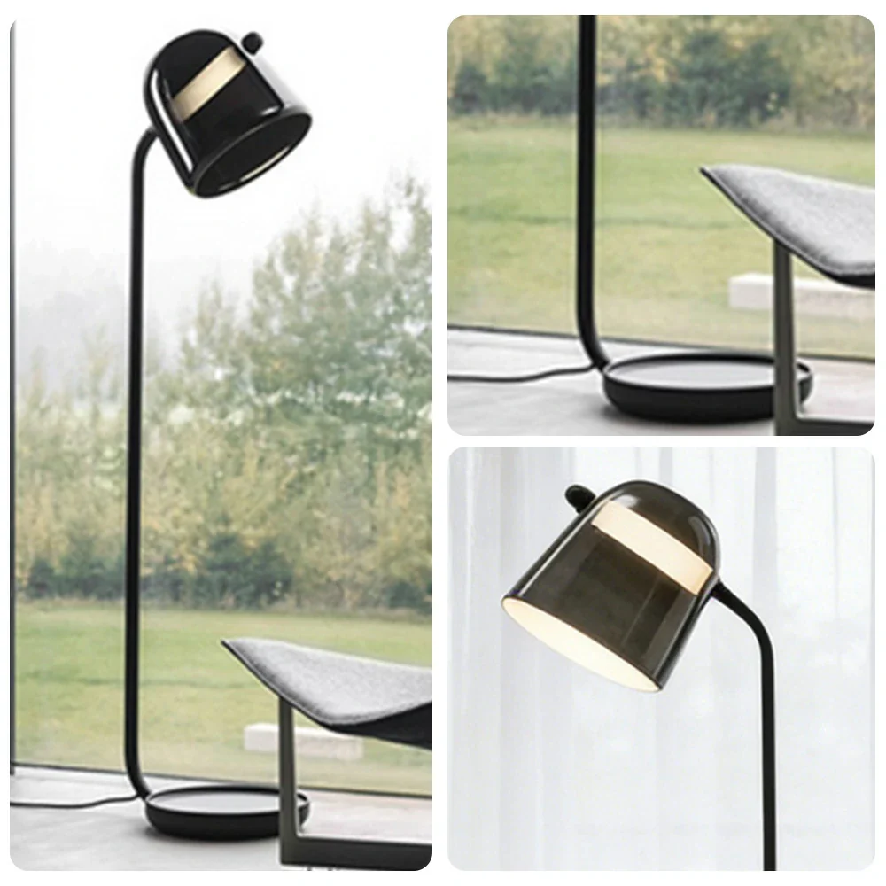 LIVARA Floor Lamp Adjustable Reading Light Metal Frame Curved Pole Design Stable Round Base - Grey - Image 3