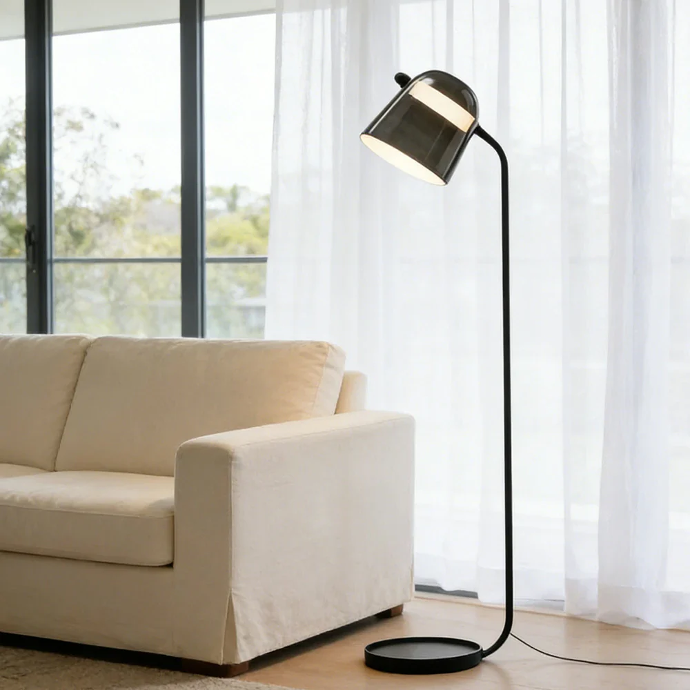 LIVARA Floor Lamp Adjustable Reading Light Metal Frame Curved Pole Design Stable Round Base - Grey - Image 4