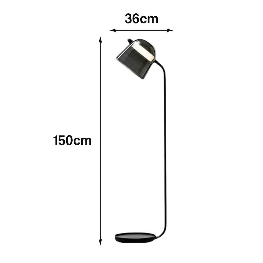 LIVARA Floor Lamp Adjustable Reading Light Metal Frame Curved Pole Design Stable Round Base - Grey - Image 5