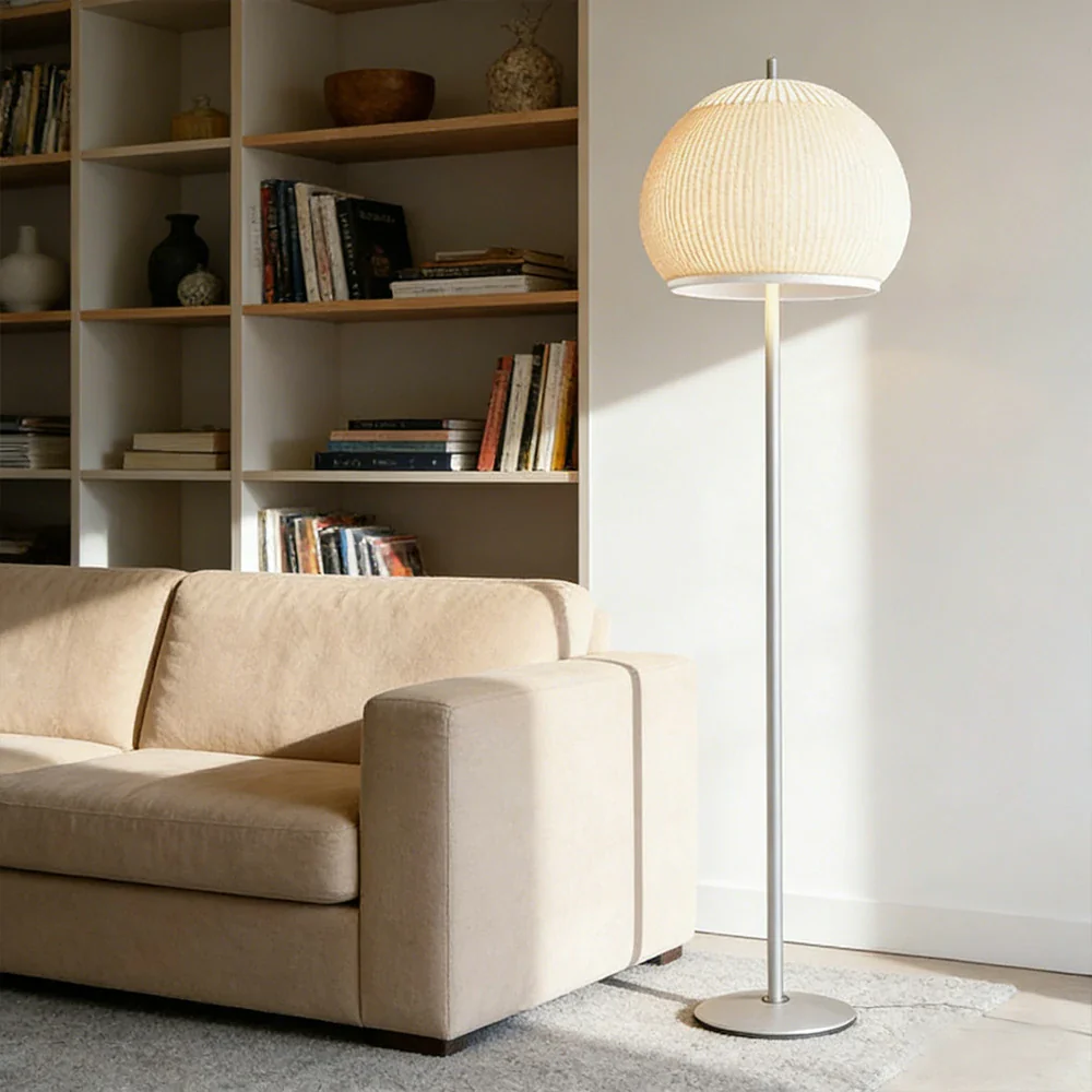 LIVARA Floor Lamp 60W Soft Ambient Lighting Fabric Shade Carbon Steel Frame LED Energy-Efficient - Image 2