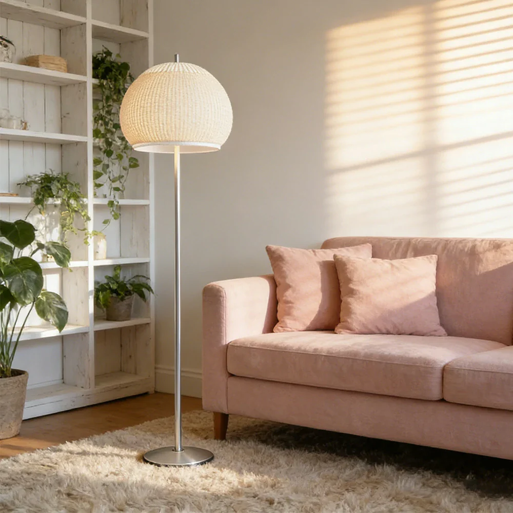LIVARA Floor Lamp 60W Soft Ambient Lighting Fabric Shade Carbon Steel Frame LED Energy-Efficient - Image 4