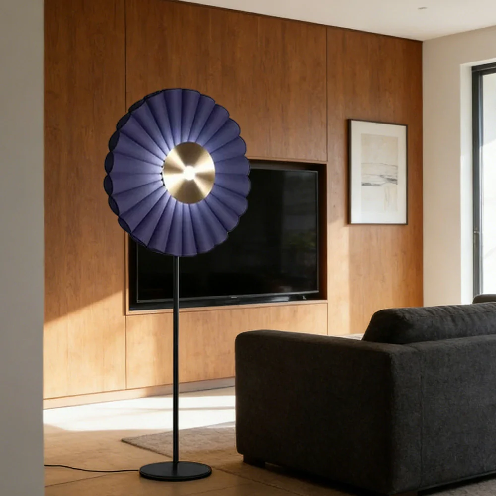 LIVARA Floor Lamp Scandinavian Design Soft Lighting Metal Frame Handcrafted Fabric Shade - Blue - Image 2