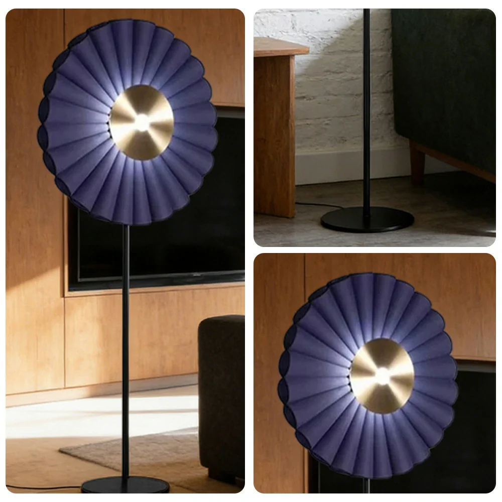 LIVARA Floor Lamp Scandinavian Design Soft Lighting Metal Frame Handcrafted Fabric Shade - Blue - Image 3