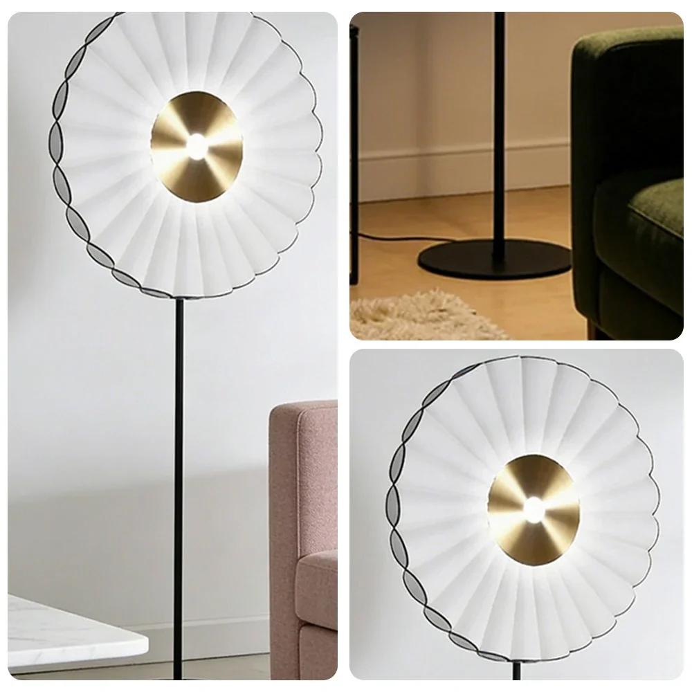 LIVARA Floor Lamp Scandinavian Design Soft Lighting Metal Frame Handcrafted Fabric Shade - White - Image 3
