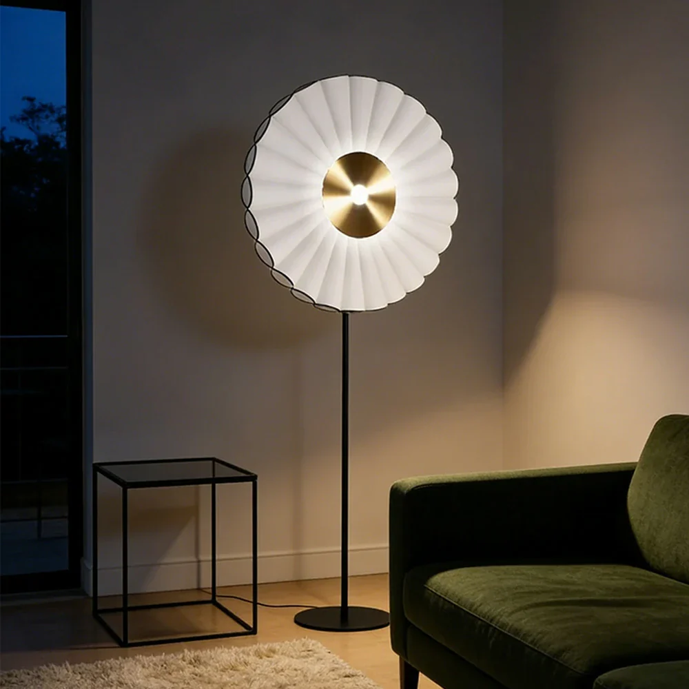 LIVARA Floor Lamp Scandinavian Design Soft Lighting Metal Frame Handcrafted Fabric Shade - White - Image 4