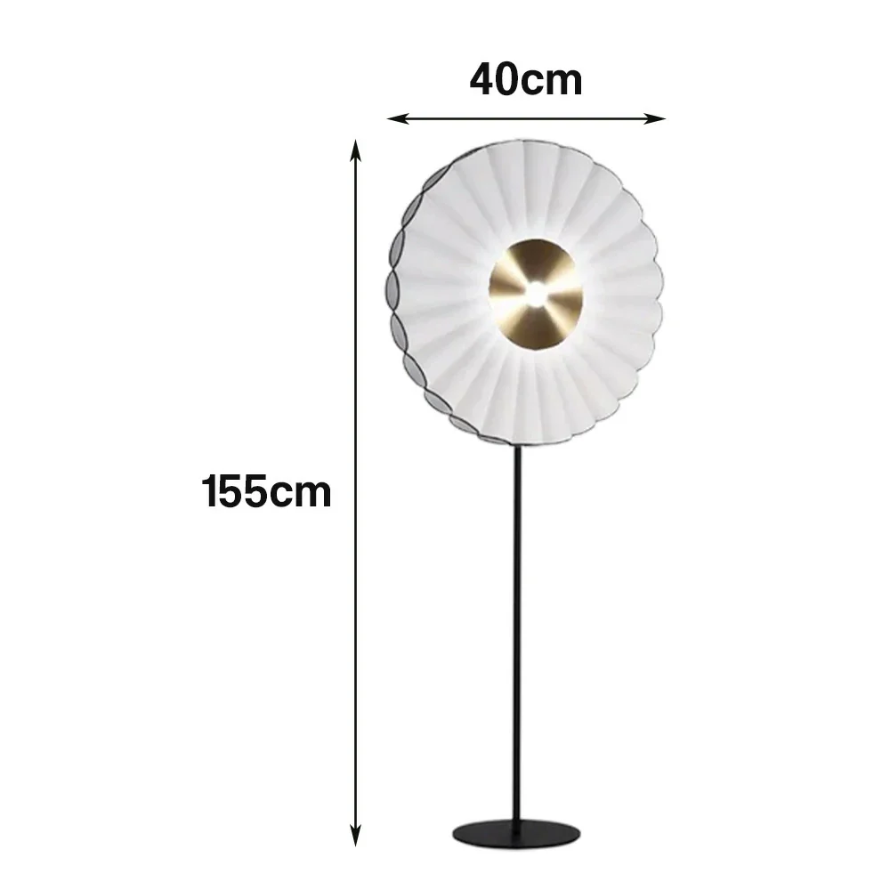 LIVARA Floor Lamp Scandinavian Design Soft Lighting Metal Frame Handcrafted Fabric Shade - White - Image 5