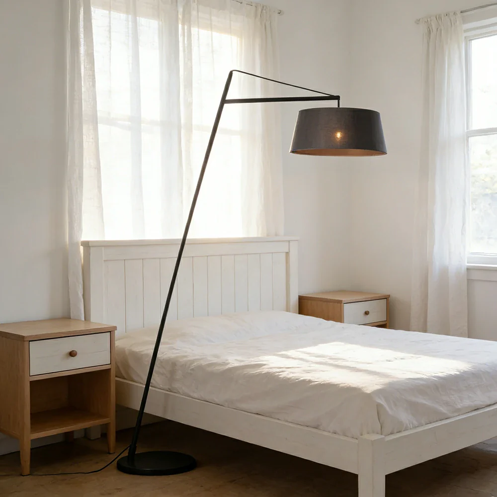 LIVARA Floor Lamp Soft Ambient Lighting Fabric Shade Black Metal Frame Stable Base Multi-Scene Use - Image 2