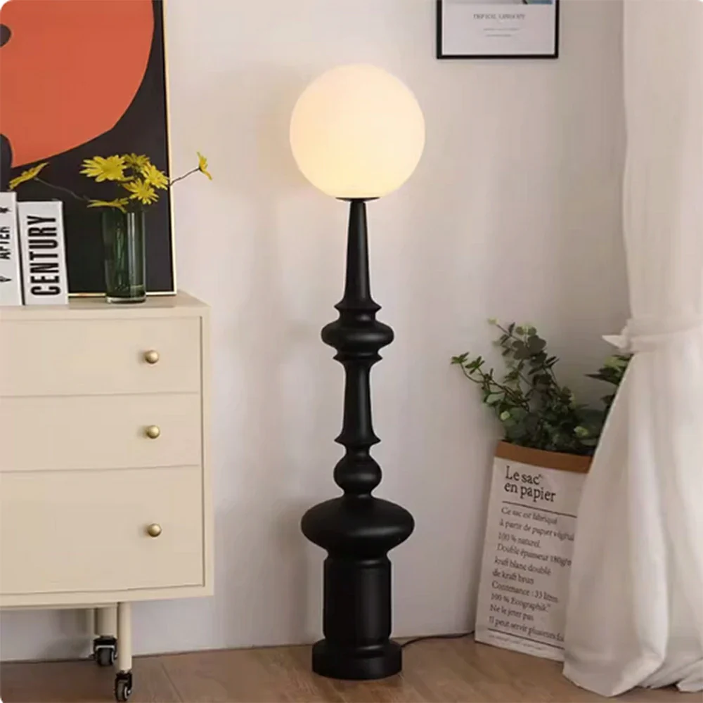 LIVARA Floor Lamp Soft Ambient Lighting Acrylic Shade Resin & Acrylic Body Matte Black Roman Column Design - Image 2