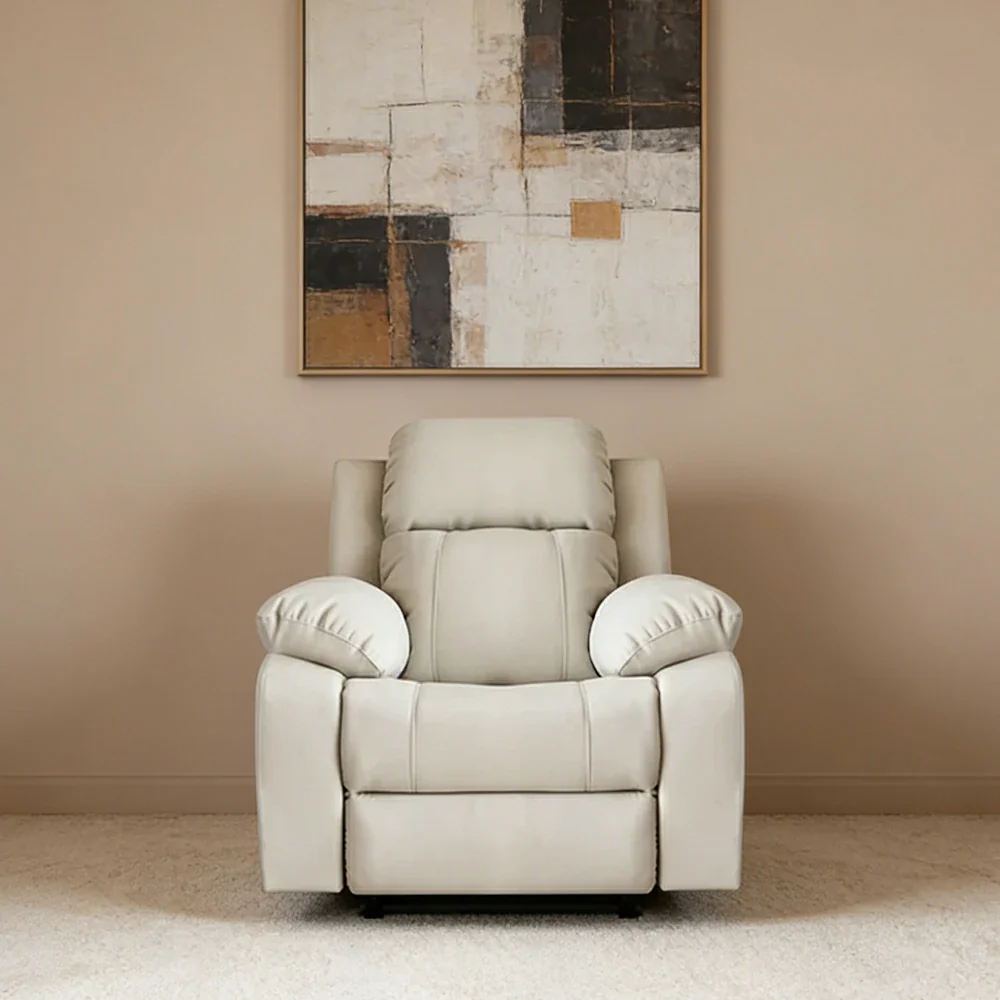 LIVARA Electric Recliner Armchair Wide-Angle Adjustment Premium Imported Leather 7D Fibre Comfort Support - Beige - Image 2