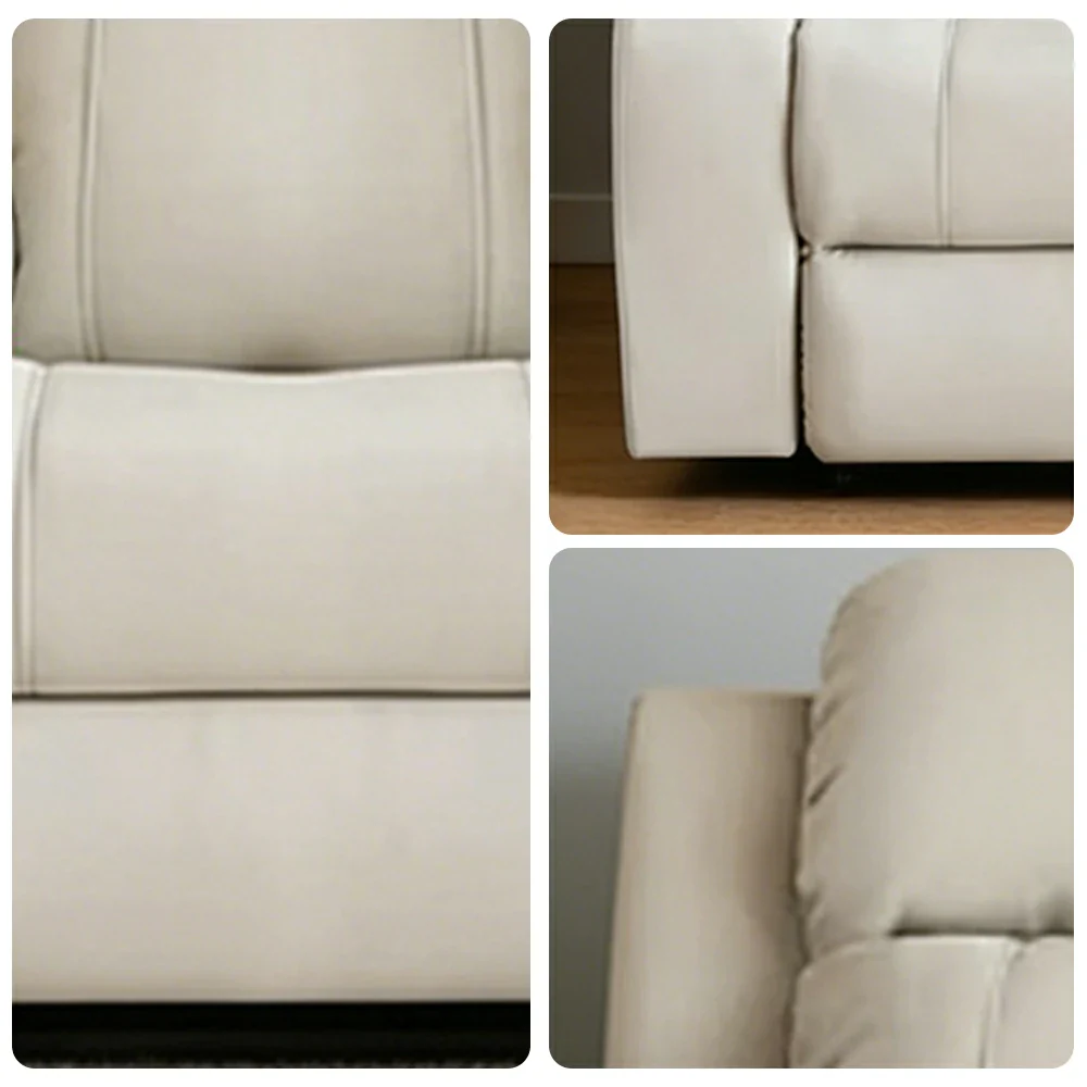 LIVARA Electric Recliner Armchair Wide-Angle Adjustment Premium Imported Leather 7D Fibre Comfort Support - Beige - Image 3